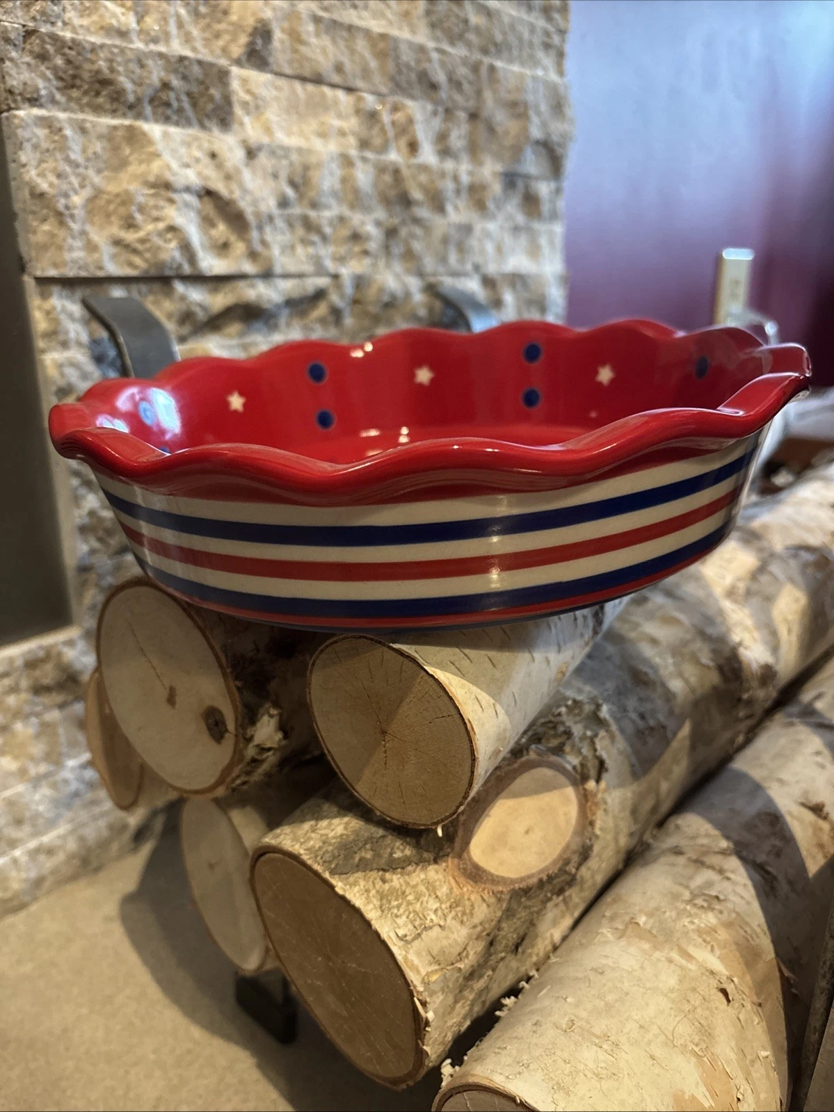 Temptations Temp-Tations Red White & Blue 9" Fourth Of July Covered Pie Dish
