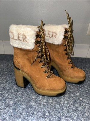 Moncler Claudia Authentic Fur-Trimmed Nubuck MidCalf Boots EU-37.5US-7.MRSP $850