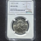 1957 D NGC MS64FBL Franklin Half Dollar 50c Silver US Mint Coin Blast White