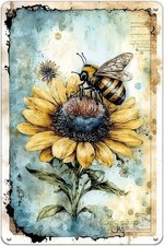 Tin Metal Signs Home D cor Garden Signs for Outside - Vintage Bee Sunflower, Out