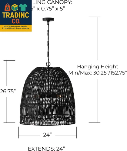 347533MB Naomi Bohemian Handcrafted Rattan Large Pendant Ceiling Light Fixture,  - Picture 2 of 4