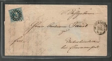 BAVARIA - GERMANY Scott's 2 ( 1v ) Large Numeral 3 F/VF Used on Letter ( 1855 )