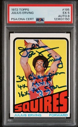 1972 Topps Julius Erving signed #195 RC Rookie PSA 5 Auto 8 (3 Inscriptions)
