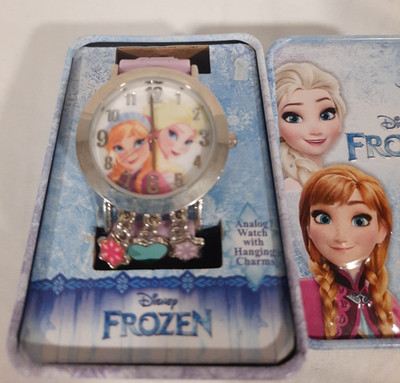 DISNEY FROZEN ELSA & ANNA CHARM WATCH SNOWFLAKES AND HEARTS W/CASE FOR STORAGE