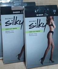 2 PAIRS: Secret Silky NUDE HIGH-CUT 10406 Bikini Sheer Lux Pantyhose B 5'3-5'7"