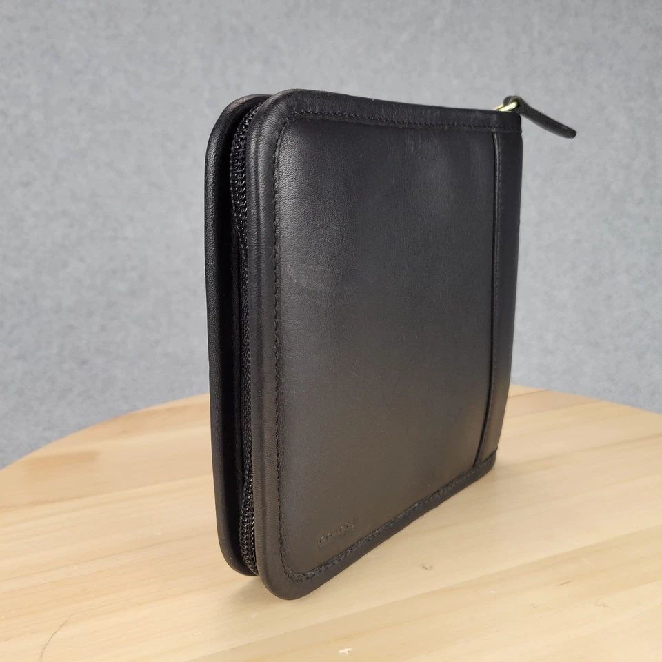 Coach CD DVD Case Holder Black Leather Gold Zipper Storage Accessory Vintage - Image 2 of 4