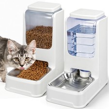 Automatic Cat Dog Feeder and Water Dispenser Set with Stainless Steel Bowl ...