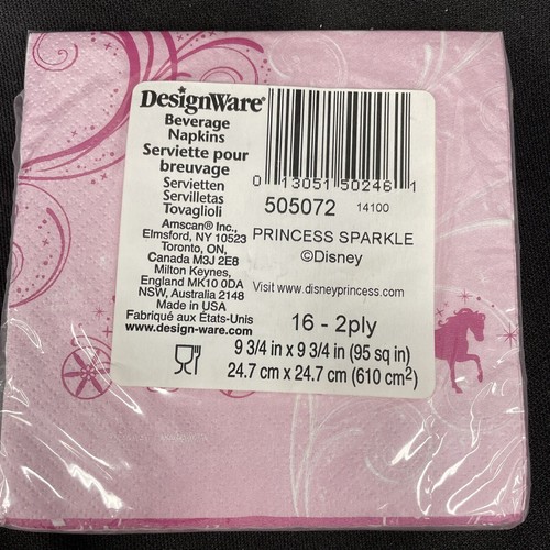 Disney Princess Sparkle Dessert Beverage Napkins Birthday Party Supplies 16 Ct - Picture 2 of 3