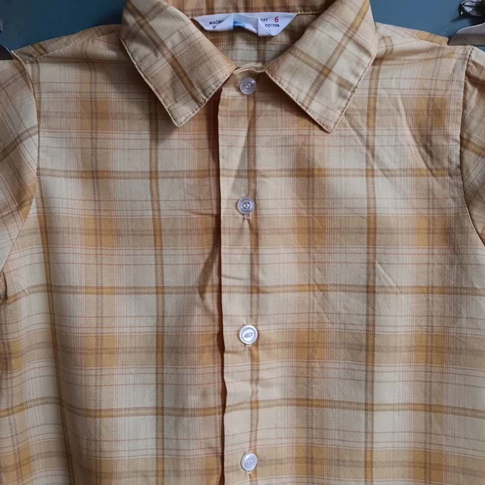 Camisa Vintage Niños 6 Sears Años 60 Cuadros Perma-Prest Mezcla Poliéster/Algodón EE. UU. Foto 4 de 4