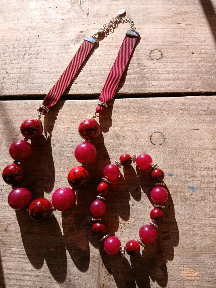 Gargantilla Collar y Pulsera Vintage Laura Ashley Morello Cereza Cuentas Redondas Foto 3 de 4