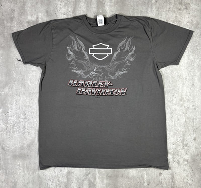 Harley Davidson Flame Bird Biker T Shirt Gray Size XL Mens