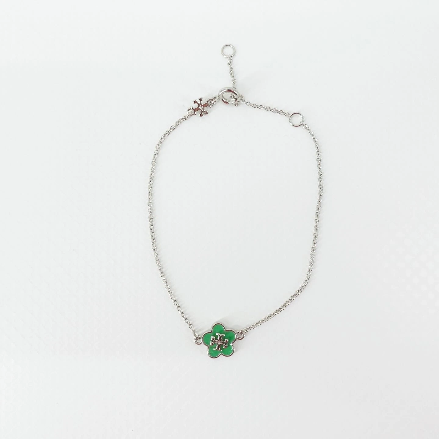 Bracciale Tory Burch Kira Smaltato Catena Fiori Verde OS
