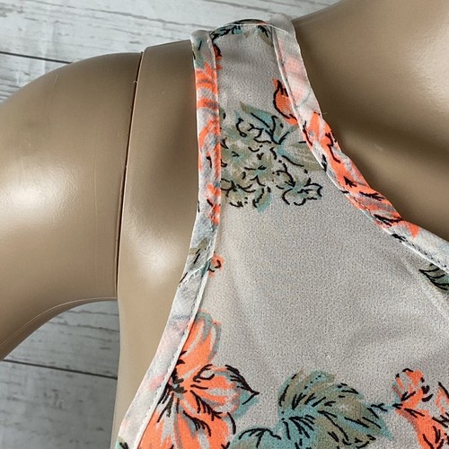 Live4Truth Tank Top Small Sheer White Neon Orange Floral Print Racerback Casual - Picture 3 of 12