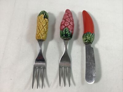 Lot of 3 Abert Inox 18/CR Italy Relish Forks (2) Cheese Spreader (1)