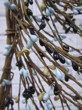 Versatile Primitive Lt Blue Black Mix 55" Pip Rice Berry Garland Flexible