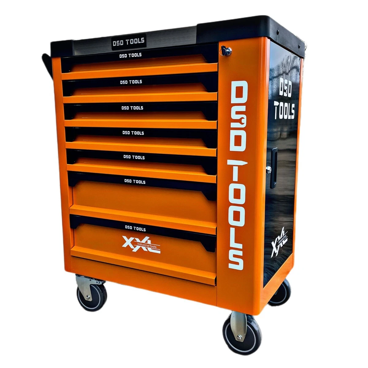 Orange Tool Chest Trolley With 6 Drawers Full Of Tools Plus Storage Roll Cart