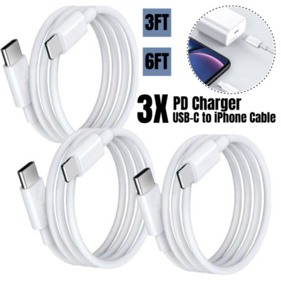 3pack Pd Fast Charger Usb C To Iphone Cable 6ft 3ft For Apple 12 11 Pro Max Cord Ebay