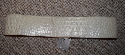 NEXT Y2K Wide Double Buckle Belt L 16 - 18 Ecru Cream Croc Chunky Waist Waspie - Picture 5 of 9