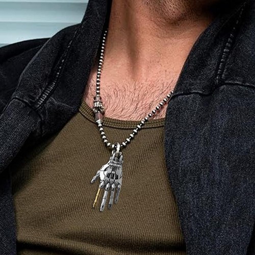 Ciondolo Meccanico Mano per Collana Charm Gioielli Uomo Donna h34 NUOVO - Foto 8 di 14