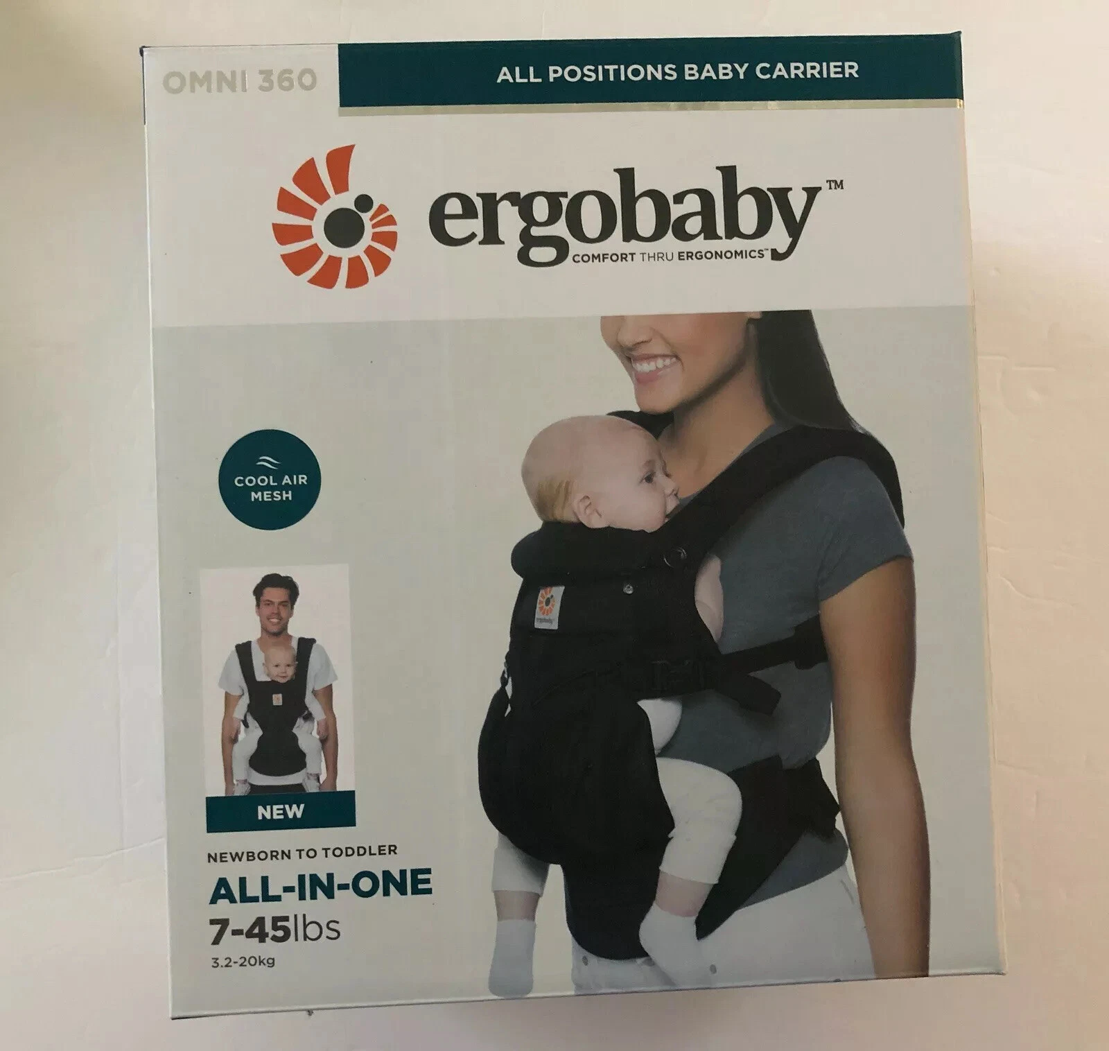 NEW Ergobaby Cool Air Mesh ALL-IN-ONE OMNI 360 Baby Carrier Black Sling 7-45LBS