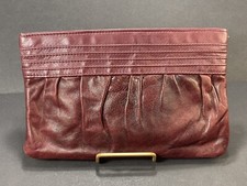 Vintage LETISSE 1970s Soft Burgundy Leather Clutch Bag Handbag Purse Red Brown