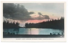 Stanley Park Vancouver BC The Lost Lagoon At Sunset British Columbia Photo RPPC
