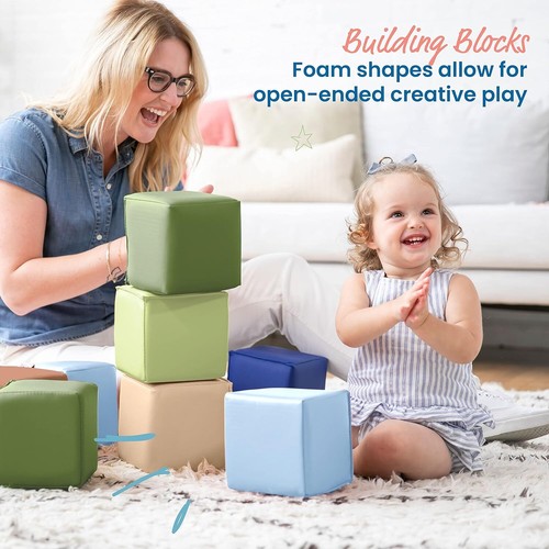 Patchwork Toddler Building Blocks, Foam Cubes, Earthtone, 12-Piece - Picture 3 of 5
