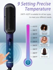Negative Ionic Hair Straightener Brush w/9 Temp Settings For Straight Curly Hair