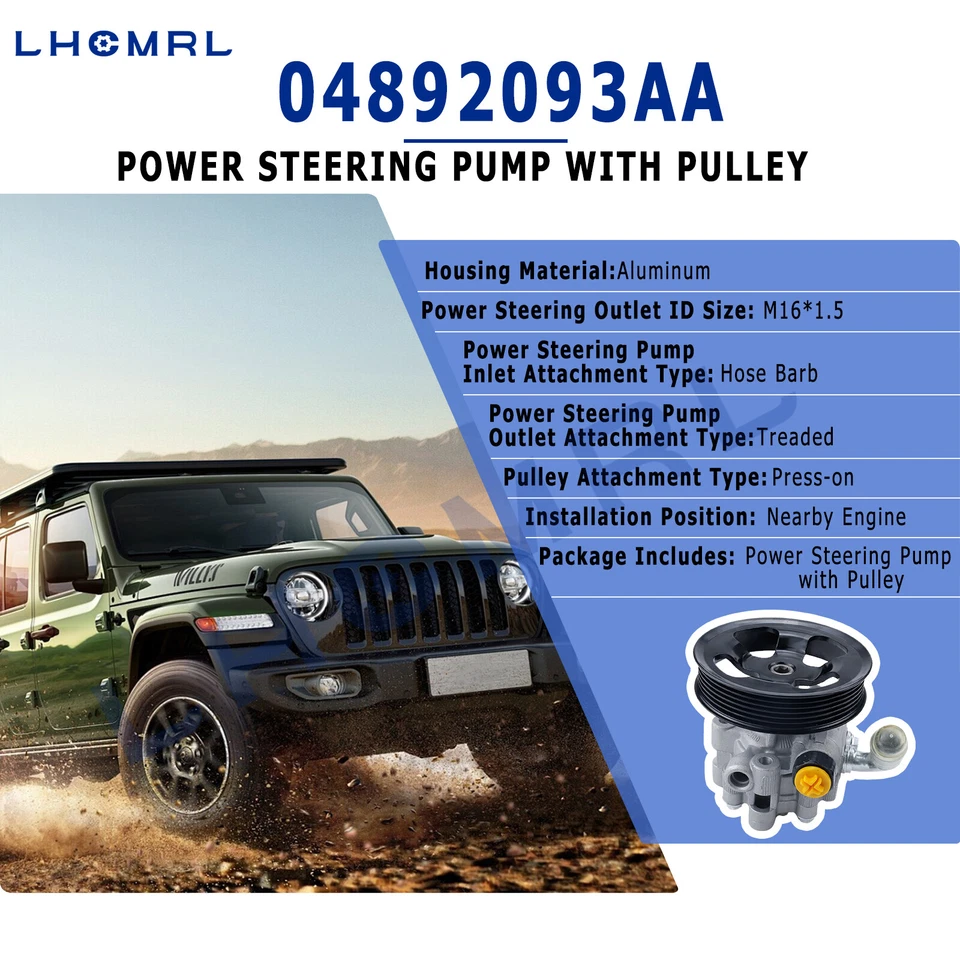Power Steering Pump w/ Pulley for Chrysler 300 Dodge Challenger Charger Magnum Foto 4 de 4