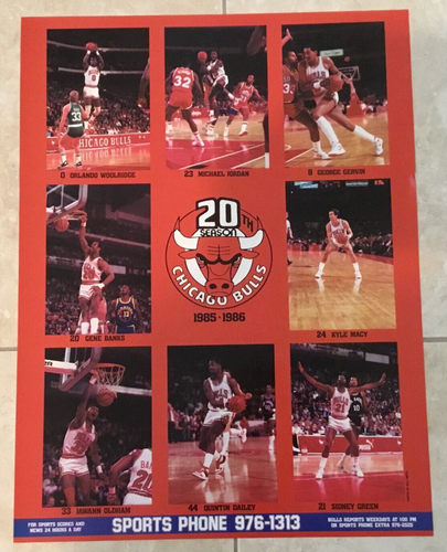 Original Chicago Bulls 1985-86 Team Poster Michael Jordan 25" x 19" RARE Vintage