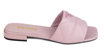 Prada Alabastro Pink Quilted Nappa Leather Logo Slide Sandal Flat Sabots Mule 36