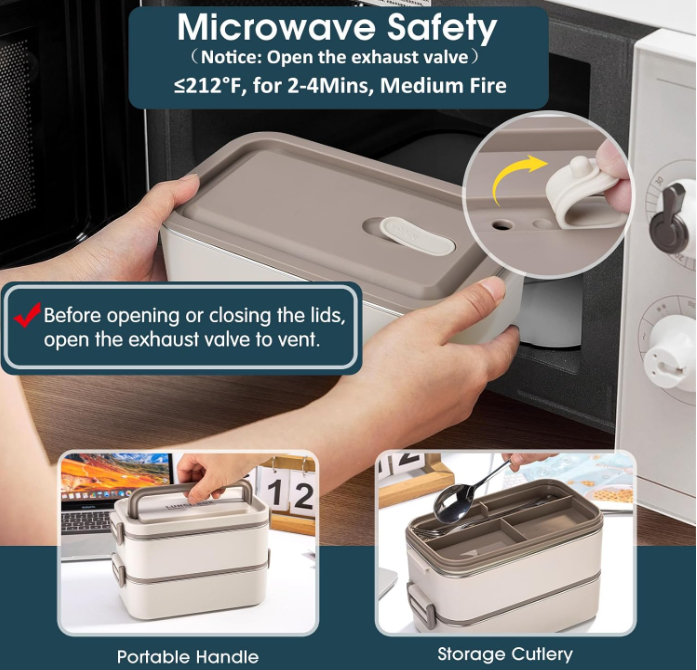 Bento Box Adult Lunch Box, Stackable 2 Layer 304 Stainless Steel Lunch Container