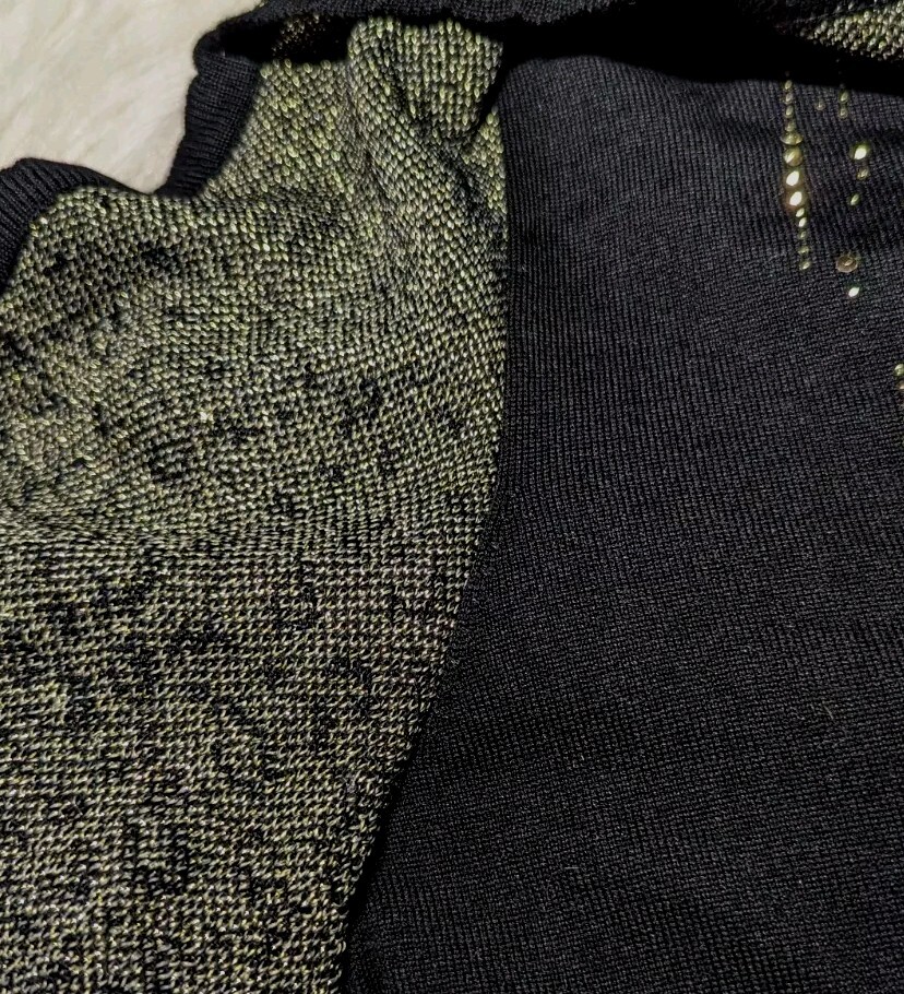 ALFRED DUNNER Fancy Black Gold SEQUIN Top Attached Cami Shirt Women's