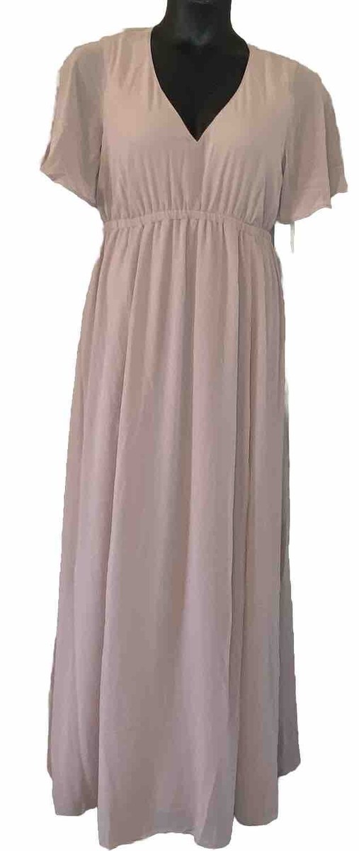 Show Me Your Mumu NWT Emily Empire Maxi Dress Soft Beige Chiffon Size LARGE