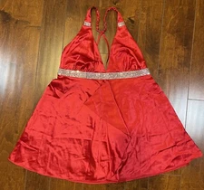 Victorias Secret Chemise Womens M Red Sequin Beaded Babydoll Nightie Cross Strap