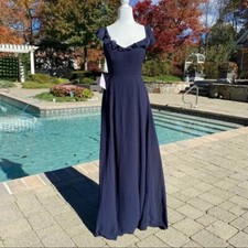 NWT Anthropologie BHLDN Ruffle Cocktail Maxi Dress Navy Blue Sz Medium