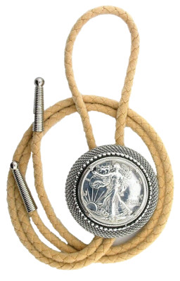 WALKING LIBERTY SILVER HALF DOLLAR GOLD MESH BOLO TIE CORD TIP EPBT245/42524