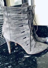 Joie Lace Up Back Zip Gray Suede Heels Size 8.5