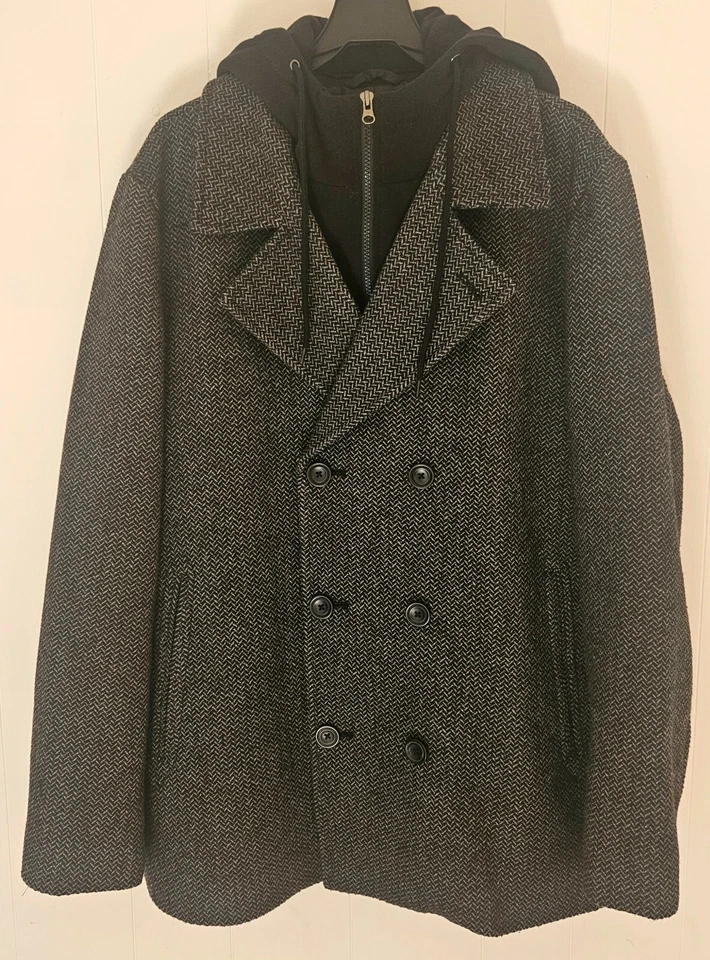 Abrigo de lana con botones y capucha con cremallera American Rag CIE 1984 para hombre talla XL Foto 2 de 4