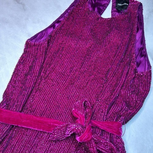 Vestido midi RETROFETE Wo Tilly lentejuelas faja atada - magenta talla M nuevo con etiquetas - Imagen 3 de 6