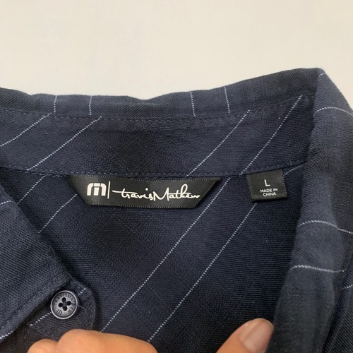 Travis Mathew Shirt Mens L Large Blue Navy Plaid Button Up Long Sleeve Pockets - Picture 4 of 8