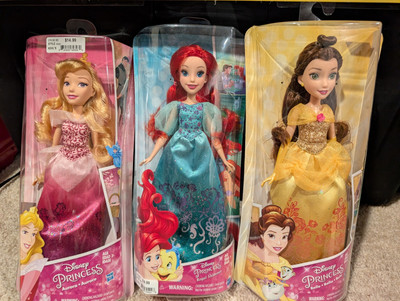 3 Disney Princess Dolls -  Aurora, Ariel and Belle  Royal Shimmer Dolls. New 