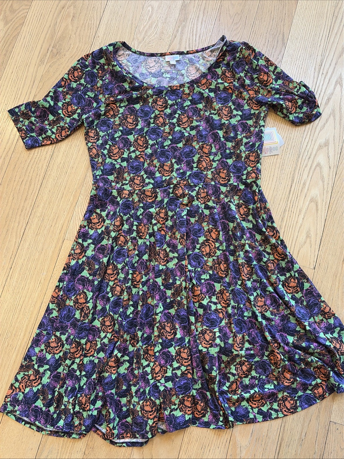 NWT LuLaRoe Nicole Dress 3XL Orange Purple  Floral Fit and Flare Casual C26