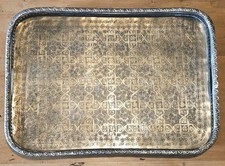 Vintage Moroccan Hand Engraved Silver Plate Brass Serving Tray Pierced Signed