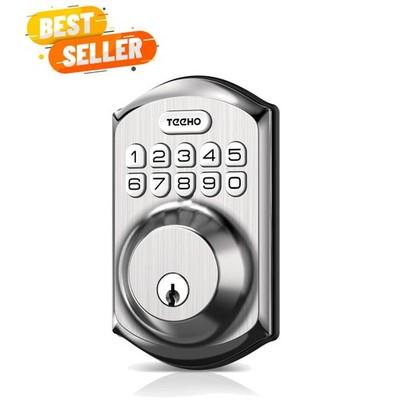 Satin Nickel Keyless Entry Door Lock with Auto Lock & Keypad - Easy Install