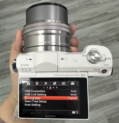 Sony Alpha a5100 24MP Mirrorless Digital Camera White w/ 16-50mm Lens English
