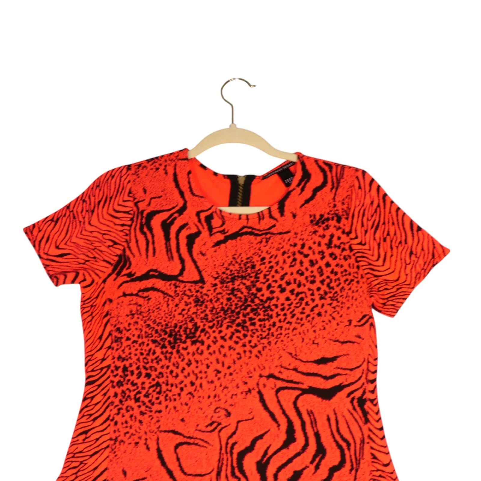 UNDERCOVER Abito Victorias Secret Fit Svasato Maglia Donna S Arancione Stampa Animalier Grande Gatto Zebra