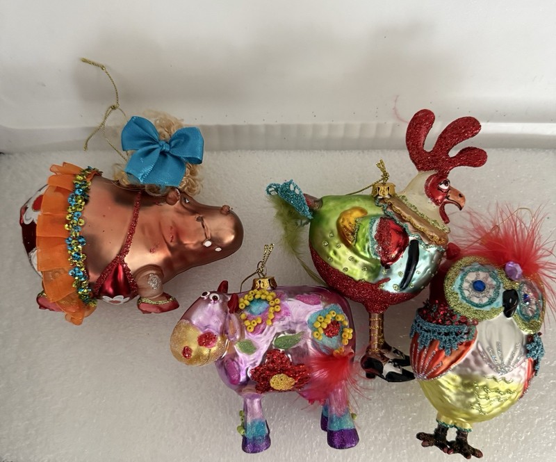 Funny Whimsical Circus Zoo Safari Animals Blown Glass Christmas Ornament Set 4