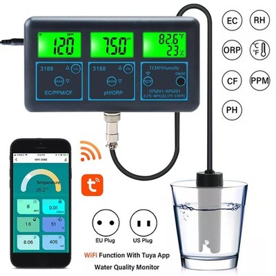 7in1 Smart WIFI Monitor AquariumPool Wasserqualität Meter PH ORP EC PPM Tester