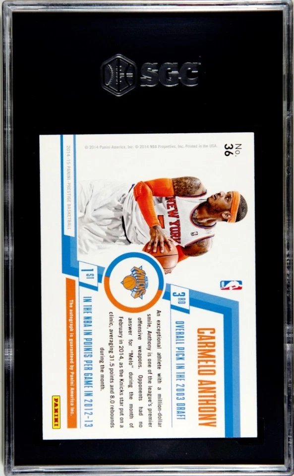 2014 Panini Prestige Bonus Shots CARMELO ANTHONY Emerald Green 1/5 Auto SGC 9 MT - Image 2 of 4